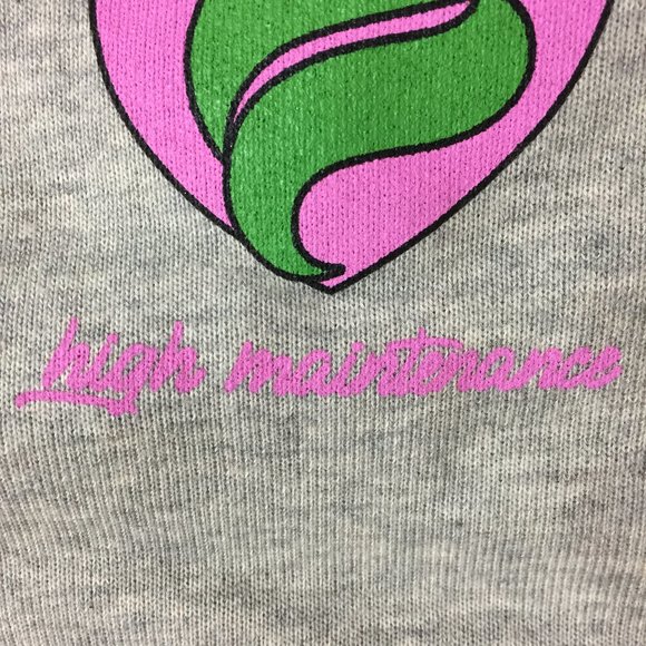 ACOA Gray Pink Green 'HIGH MAINTENANCE' Print Drawstring Hem Cropped Shirt - Picture 9 of 14